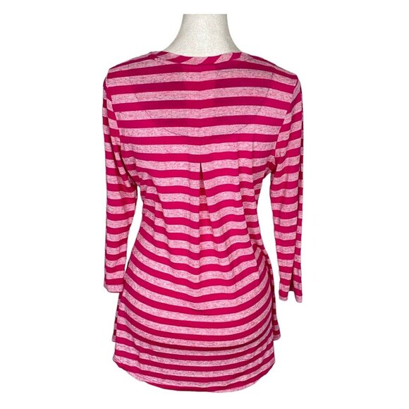 LORI GOLDSTEIN Tunic 3/4 Sleeve Pocket Sz S Pink Stripped Lagenlook 55-12 - Picture 2 of 9
